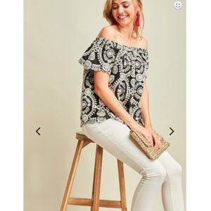 NWT Scallop Embroidered Off the Shoulder Top